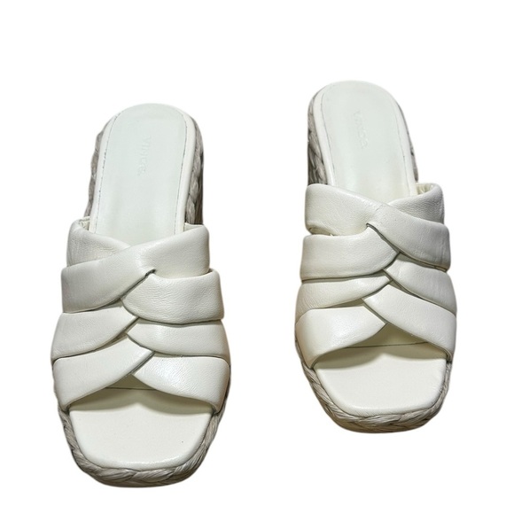 New Vince Gilian Leather Espadrille Wedge Ivory Sandals - Picture 3 of 5